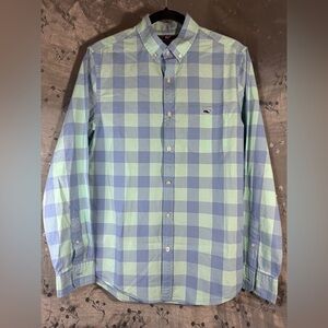 Vinyard Vines Slim Fit Tucker Shirt Men's Blue and Green Checkered Shirt Size S